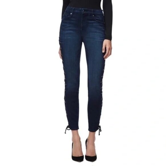 A0011 Good American Good Legs High Rise Back Lace-Up Skinny Jeans Sz 6 - Picture 2 of 13